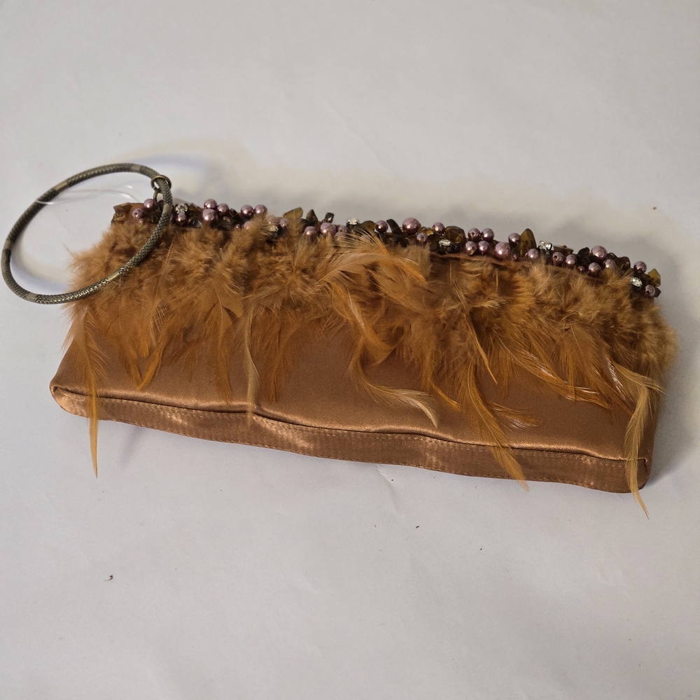 GaBaangs Rust Satin Feather Wristlet with Metal Ring